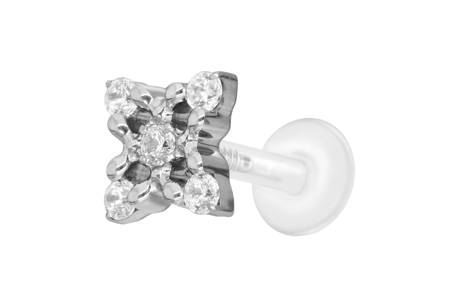PTFE Labret Piercing mit Innengewinde + Titan-Aufsatz KRISTALLBLUME